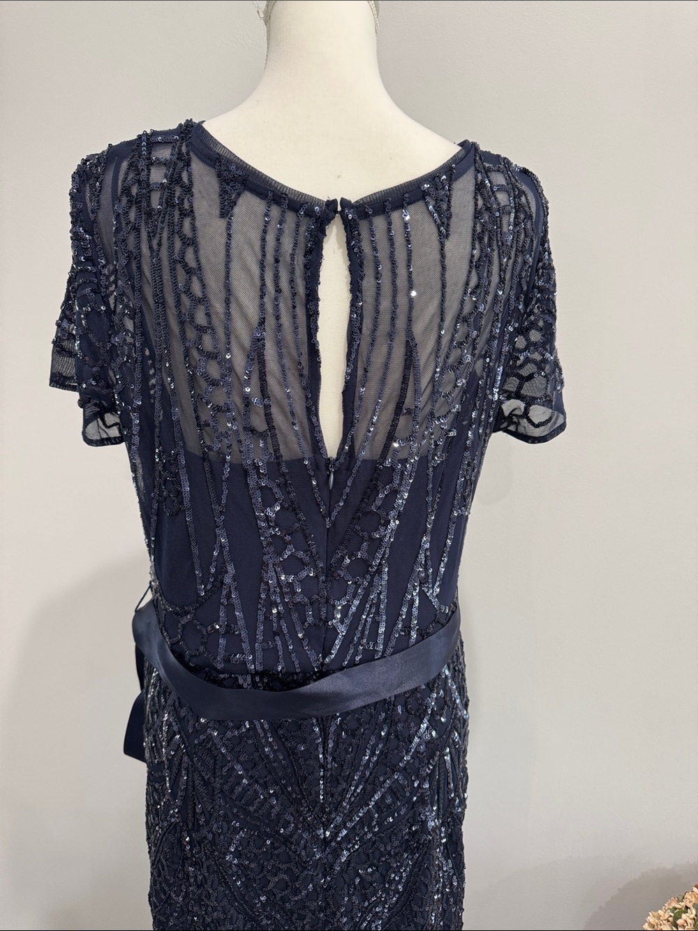 R&M Richards Embroidered Sequin Panel Godet Evening Gown Sz 14 - Picture 7 of 11